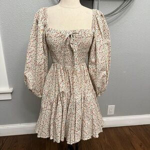 Gina Bowhill Smocked Puff Sleeve‎ Mini Dress Size Medium EUC